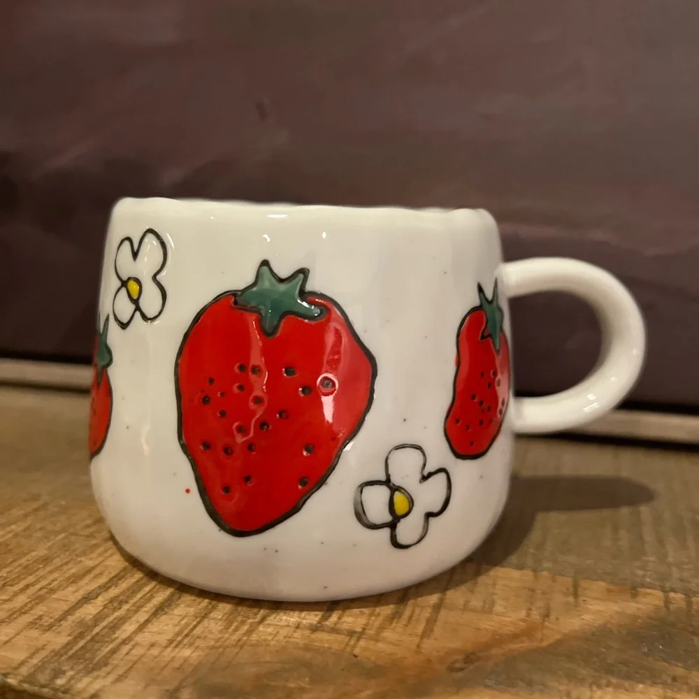 Hand-Painted Strawberry Ceramic Mug 🍓
